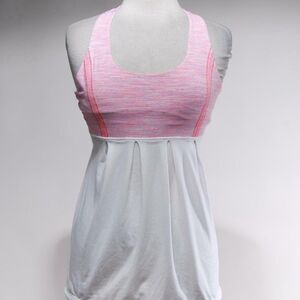 Lululemon Athletica Pink White Pleated Yoga Fitness Workout Tank Top Sz 6